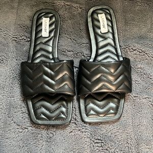 Square Toe Quilted Black Sandals Slides Size 7